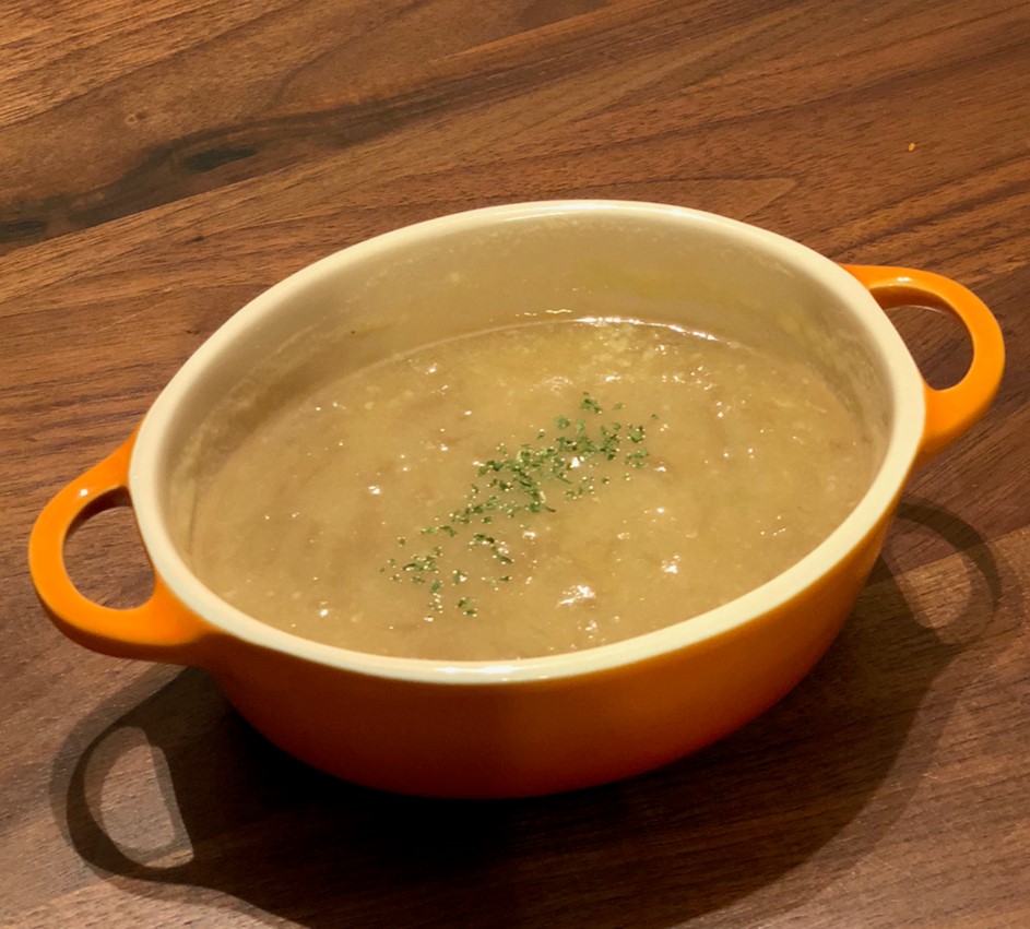 (おから研究会)-レシピ-「おから入りオニオングラタンスープ」​